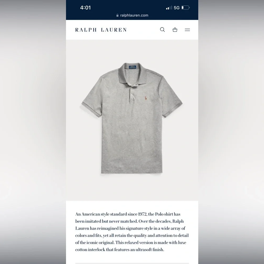Polo‎ Ralph Lauren size XXL soft cotton classic grey polo shirt